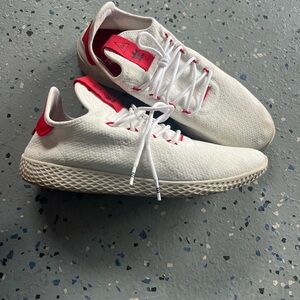 Adidas pharrell Williams Hu Men's White Sneakers with Red Accents size 11 .